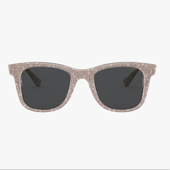 COACH Signature Glitter Logo Grey Silver Gold Square Sunglasses W/ Case - Picture 2 of 16